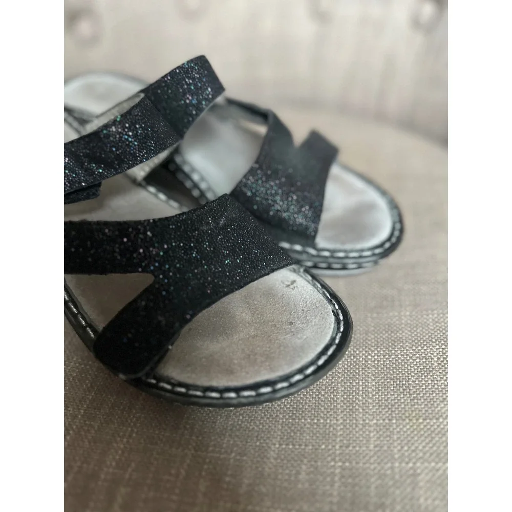 Alegria PG Lite‎ Black Glitter Wedge Sandals Women 35 Gemstone Comfort Slip On